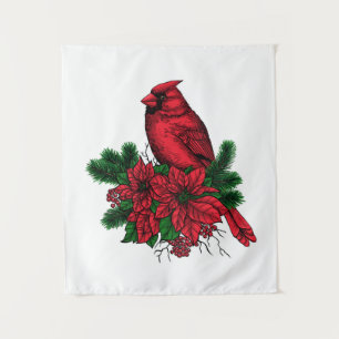 Cardinal bird, Christmas illustration Tapestry