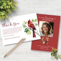 Cardinal Bird Funeral Memorial Photo Thank You