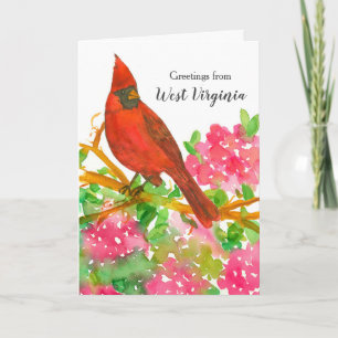 Cardinal Bird Greetings From West Virginia Flowers Card