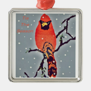 Cardinal Bird In Snowfall Metal Tree Decoration