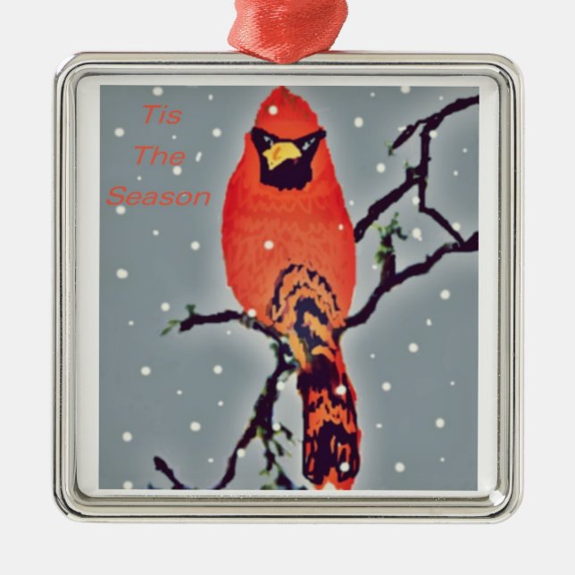 Cardinal Bird In Snowfall Metal Tree Decoration (Front)