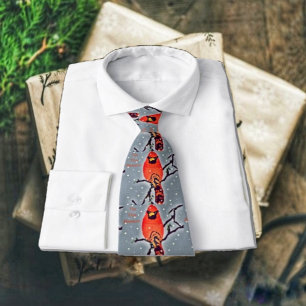 Cardinal Bird In Snowfall Tie