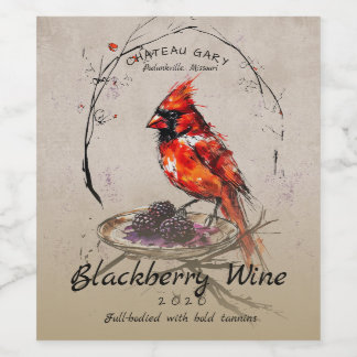 Cardinal bird painting blackberries blackberry wine label