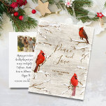 Cardinal Bird Peace Love Christmas Family Photo Postcard<br><div class="desc">Celebrate the season with this Christmas postcard featuring a snowy cardinal illustration set against a weathered wood background on the front and a custom personal note and your photo on the backside.  Easily delete these options.  This postcard is sure to bring a happiness to both friends and family.</div>
