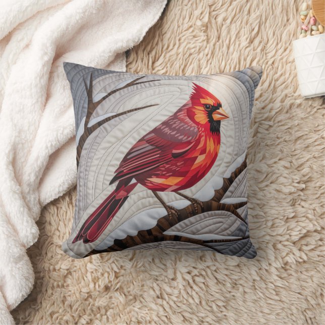 Cardinal Bird Quilt & Throw Pillow – Red Cardinal  (Blanket)