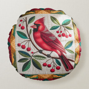 Cardinal Bird Quilt, Throw Pillow Vibrant Red Card