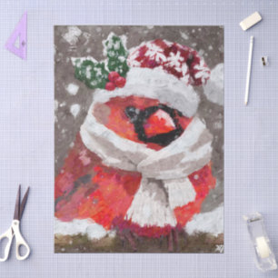 Cardinal Bird Scarf Hat Snow Christmas Decoupage Tissue Paper