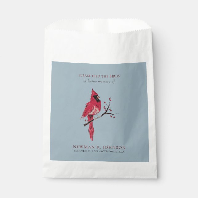 Cardinal Bird Seed Packet Funeral Memorial Favour Bags (Front)