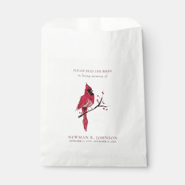 Cardinal Bird Seed Packet Funeral Memorial Favour Bags (Front)