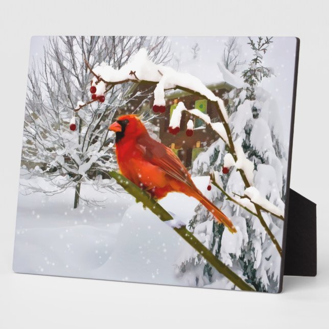 Cardinal Bird, Snow, Winter Plaque (Side)