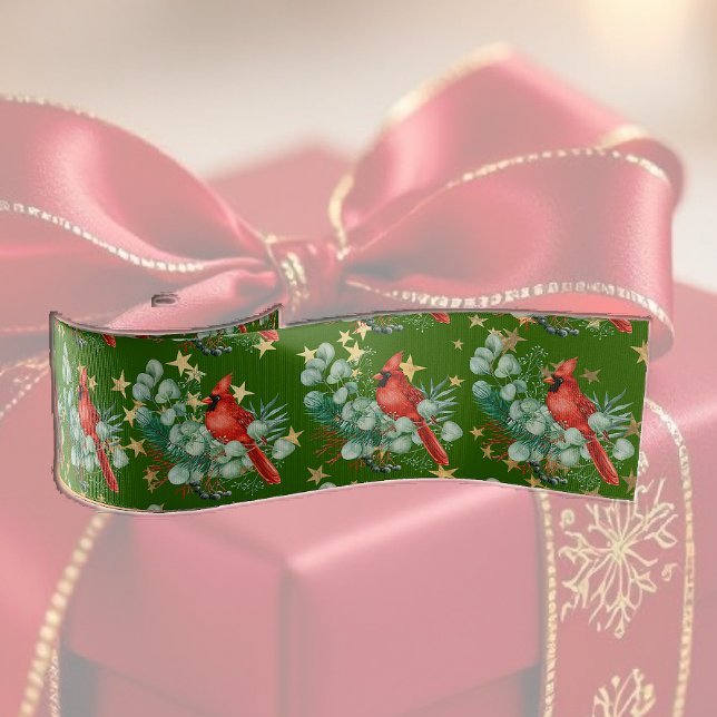 Cardinal Bird & Stars Satin Ribbon (Creator Uploaded)