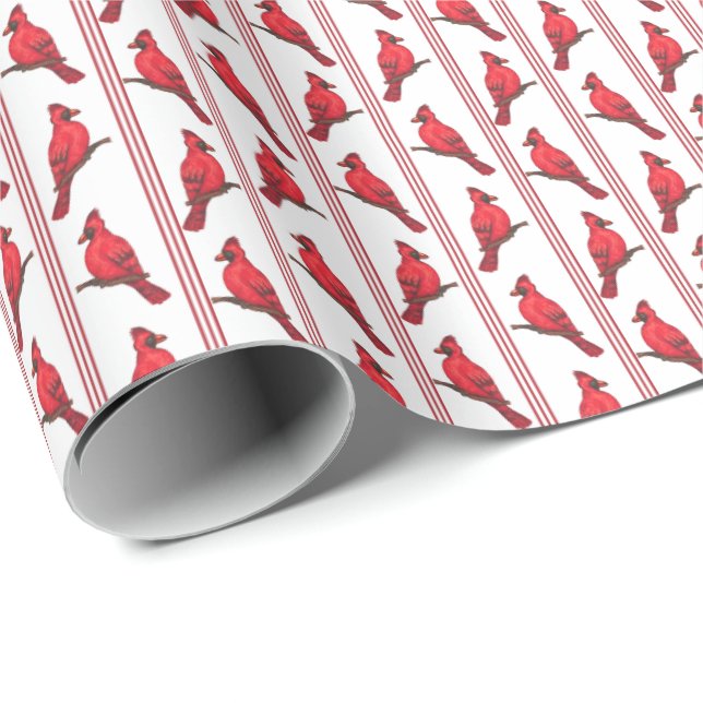 Cardinal Bird Stripes Wrapping Paper (Roll Corner)