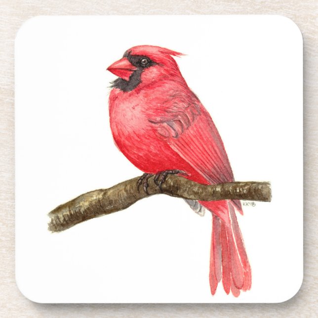Cardinal bird watercolor coaster (Front)