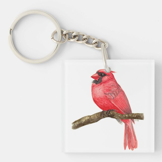 Cardinal bird watercolor key ring (Front)