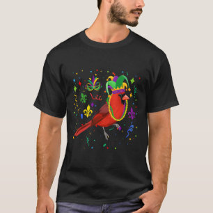 Cardinal Bird Wearing Mardi Gras Beads Jester Hat  T-Shirt
