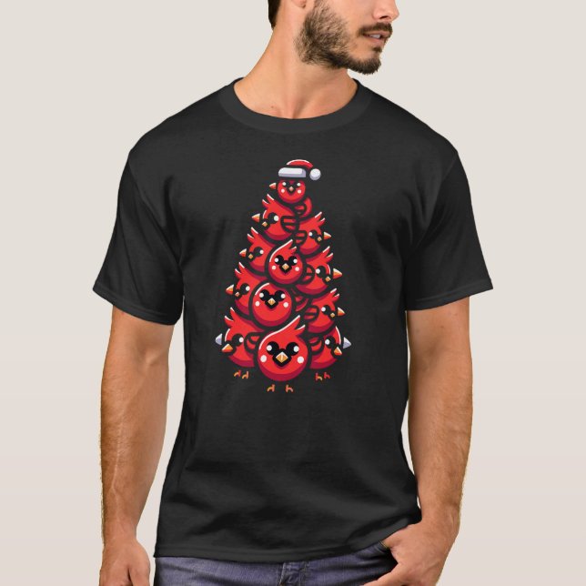 Cardinal Birds Christmas Tree Funny Cardinal Birds T-Shirt (Front)