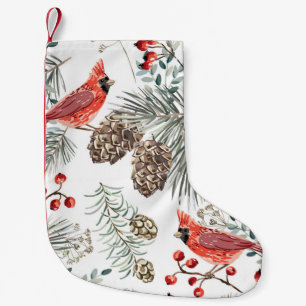 Cardinal Birds Christmas Vintage Pattern Small Christmas Stocking