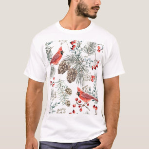 Cardinal Birds Christmas Vintage Pattern T-Shirt