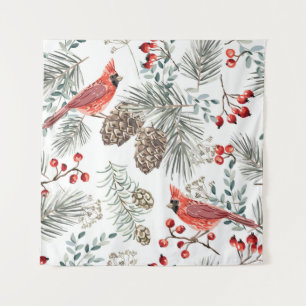 Cardinal Birds Christmas Vintage Pattern Tapestry
