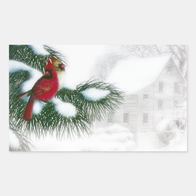 Cardinal Birds in Snow Sticker (Front)