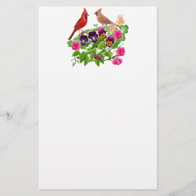 Cardinal Birds in the Garden Stationery (Front)