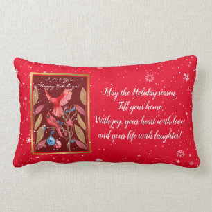 Cardinal Birds on the Christmas Tree Customise Lumbar Cushion