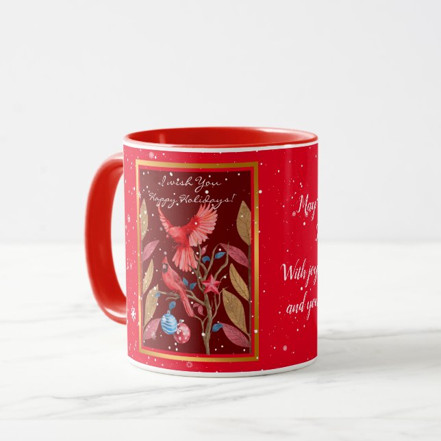 Cardinal Birds on the Christmas Tree Customise Mug (Front Left)
