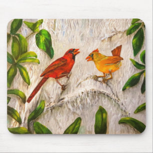 Cardinal birds red and orange mouse pad