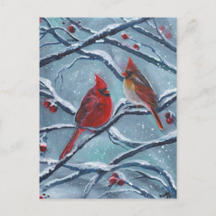 Cardinal birds winter by Renee Lavoie  Postcard