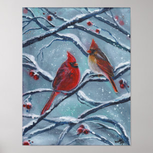 Cardinal birds winter by Renee Lavoie Poster