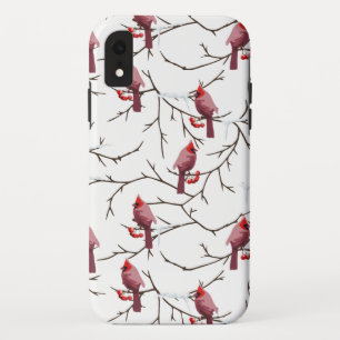 Cardinal Birds, Winter Cherries and Snow Pattern Case-Mate iPhone Case