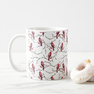 Cardinal Birds, Winter Cherries and Snow Pattern Coffee Mug
