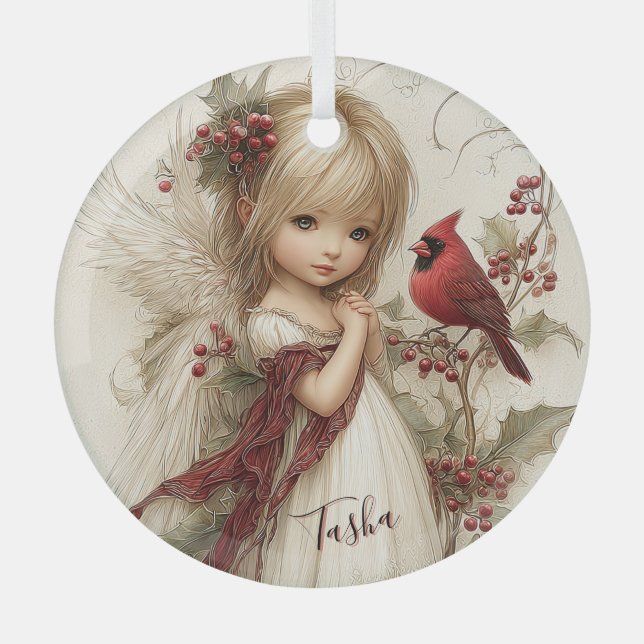 Cardinal Blessings in Quiet Snow Glass Tree Decoration (Front)