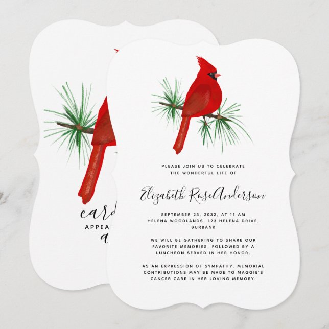 Cardinal Celebration of Life Invitation (Front/Back)
