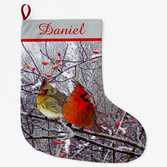 Cardinal Christmas Large Christmas Stocking (Front)