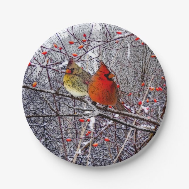 Cardinal Christmas Paper Plates (Front)