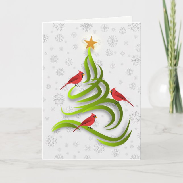 Cardinal Christmas Tree Christmas Snowflake Card (Front)