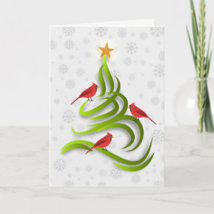 Cardinal Christmas Tree Christmas Snowflake Card