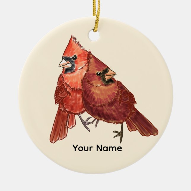 Cardinal Couple Ceramic Tree Decoration (Front)