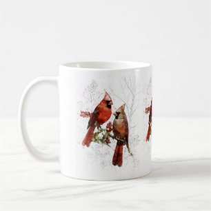 Cardinal couple Hand-painted watercolor mug