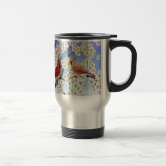 Cardinal Couple in Apple Tree Travel Mug