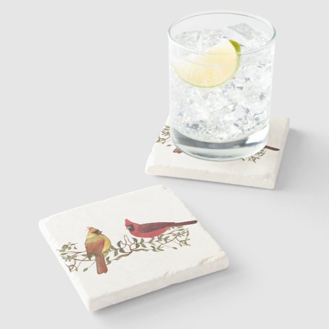 Cardinal Couple Lovebirds Stone Coaster (Side)