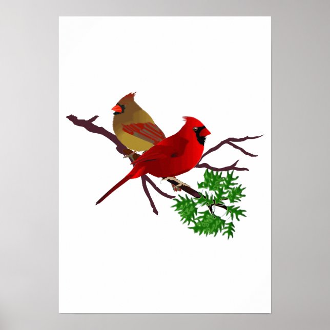 Cardinal Couple on a Branch Poster (Front)