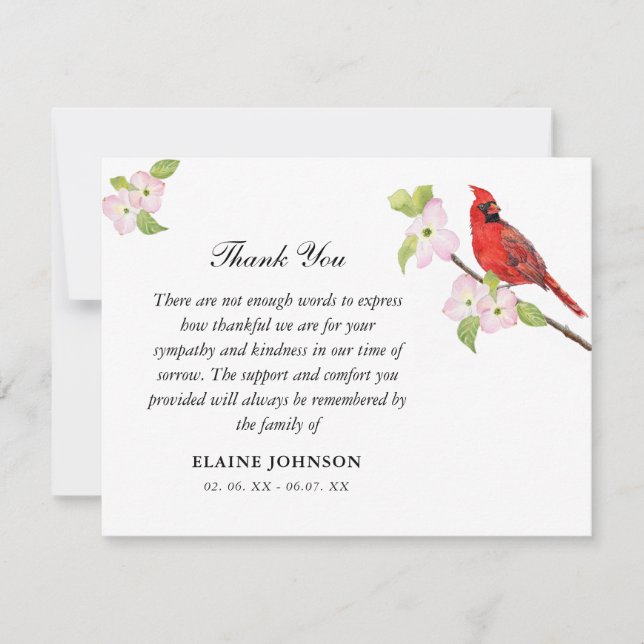 Cardinal Floral Funeral Sympathy Thank you  (Front)