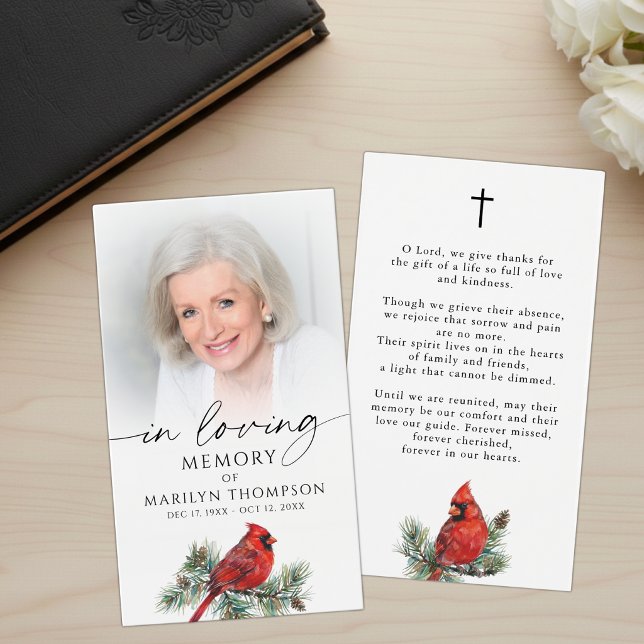 Cardinal Funeral Loving Memory Cross Prayer Card (Creator Uploaded)