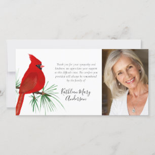 Cardinal Funeral Memorial Photo Thank You Card
