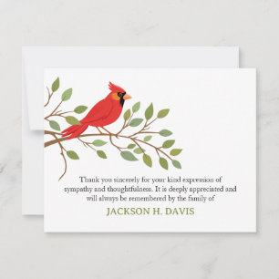 Cardinal Funeral Thank You Note Card Red Bird