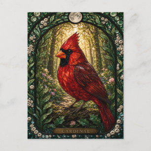 Cardinal, Garden Bloom Stained Glass Postcard