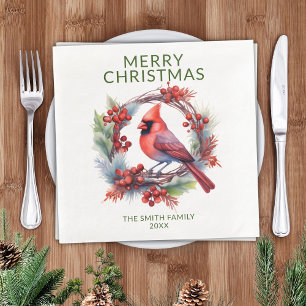 Cardinal Green Christmas Party Napkin