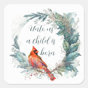 Cardinal Green Gold Holly Greenery Christian Quote Square Sticker